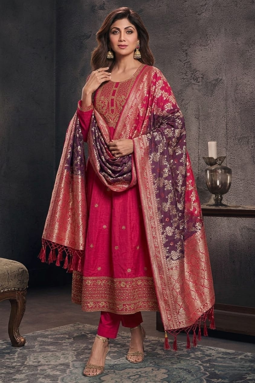 Premium Quality Gorgeous looking Anarkali Flared Kurti Pant Dupatta Set