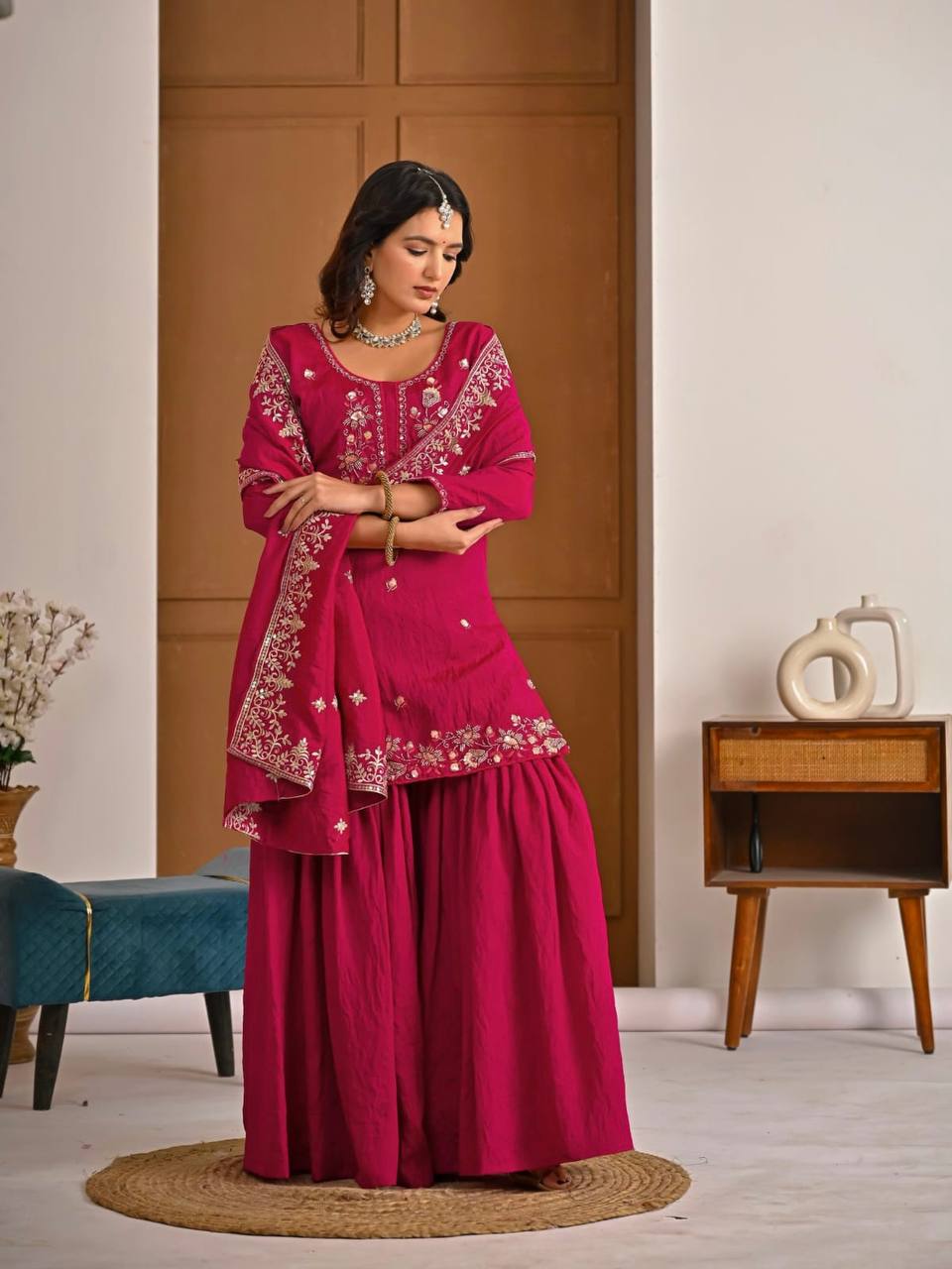 Premium Designer Party Wear Look Top, Sarara Palazzo and Dupatta