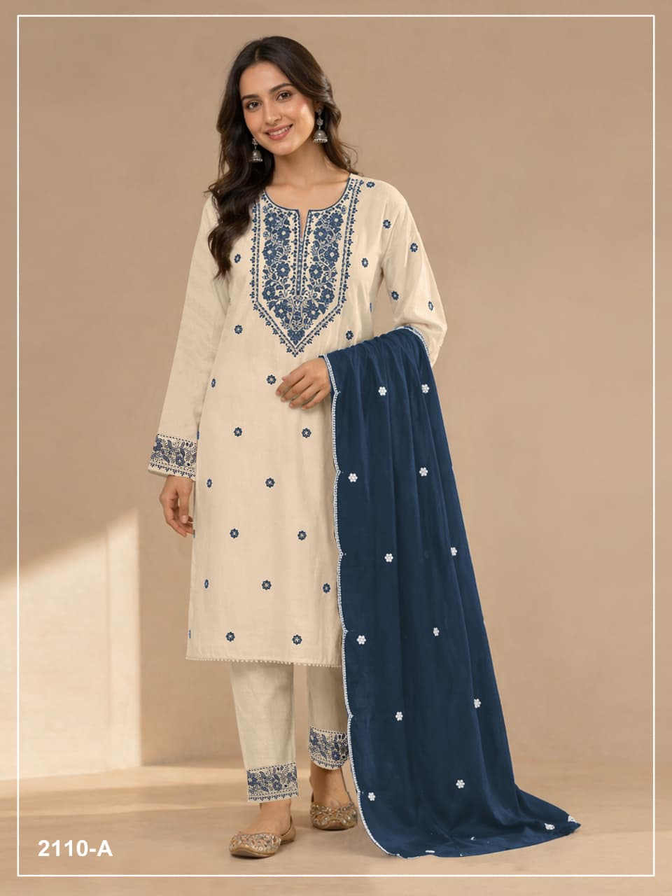 Heavy Khadi Cotton  With Sequence Embroidery Stich Work (Semi Stitched)