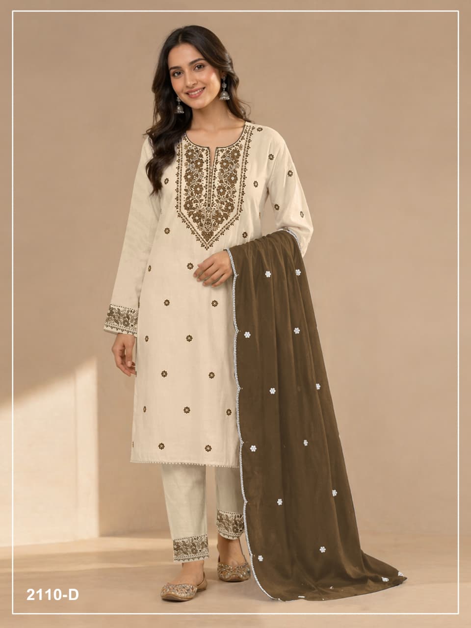 Heavy Khadi Cotton  With Sequence Embroidery Stich Work (Semi Stitched)