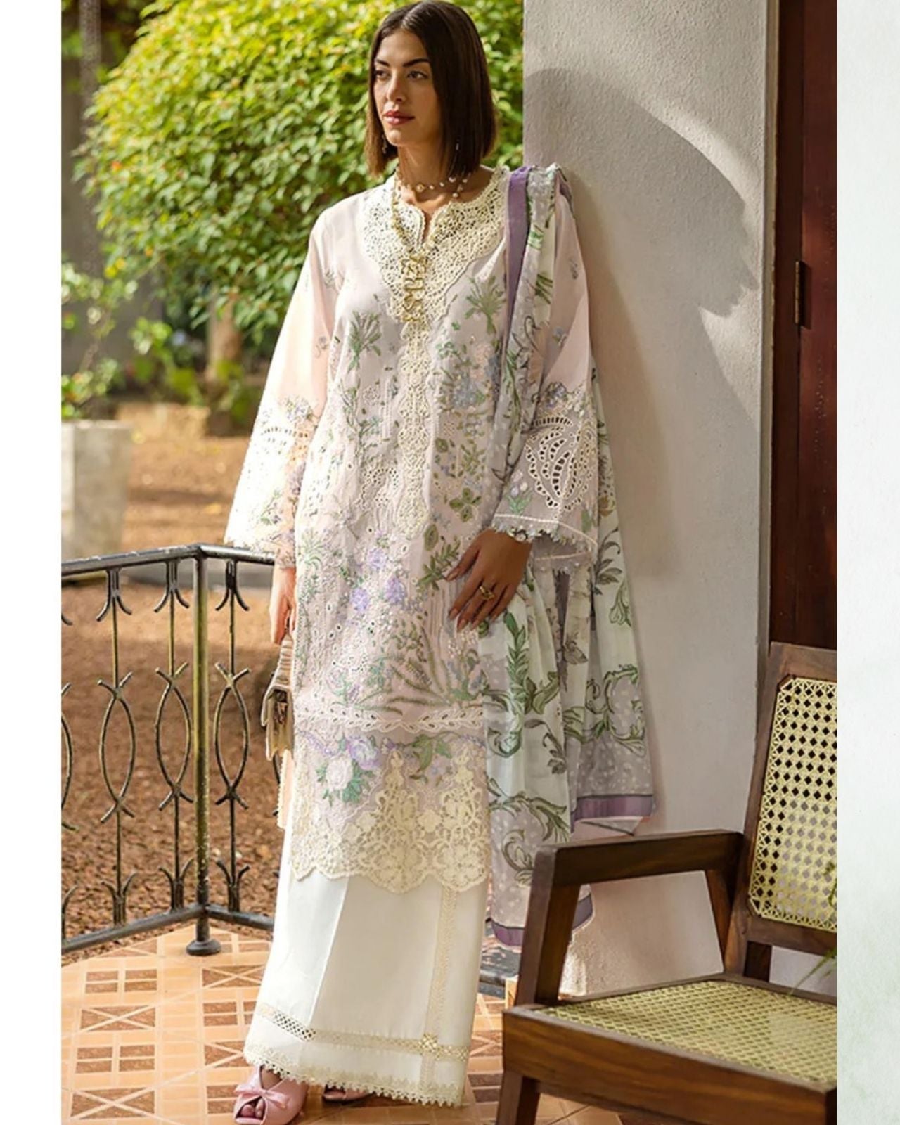 Exclusive And Comfortable Pakistani Style Cotton With Chikankari Embroidered Work (White)